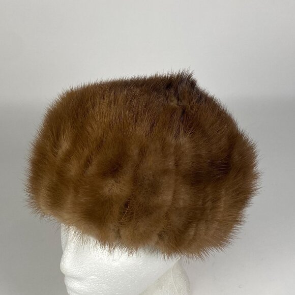 Vintage Brown Mink Fur Hat Satin Lining Winter Union Label Made in USA Mobwife main image 4